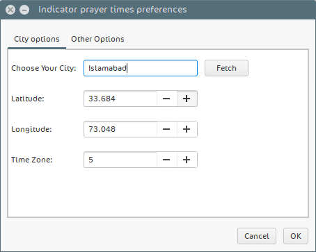 Change city in Prayer times indicator applet