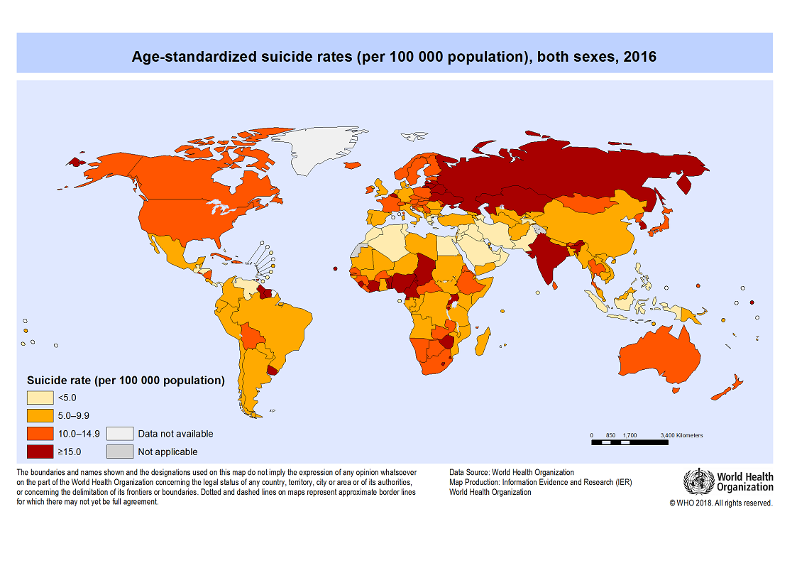 Global suicide rates map